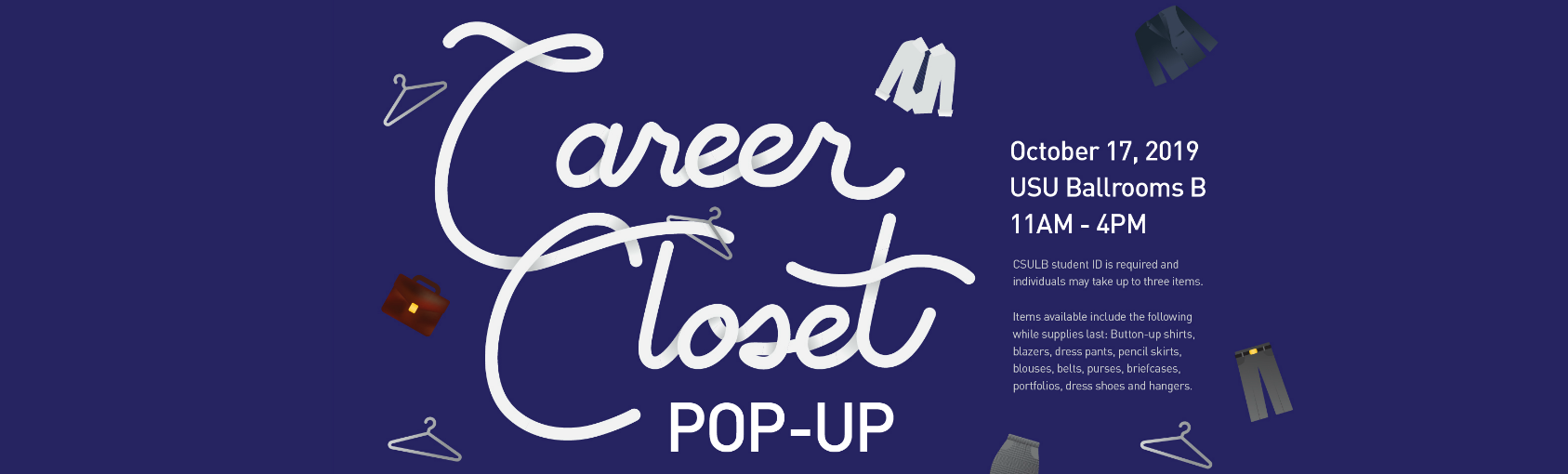 Career Closet Pop-Up on Oct 17 at USU Ballrooms B Banner