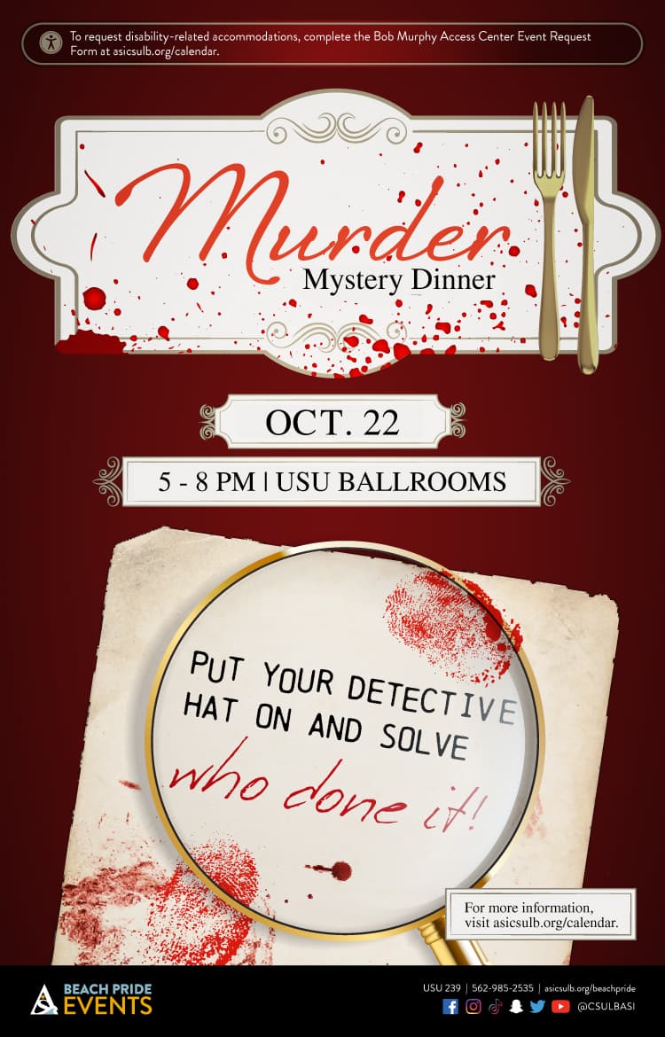 Murder Mystery Dinner Oct. 22 from 5 to 8pm in the USU Ballrooms