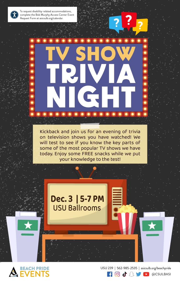 TV Trivia Night on Dec. 3 from 5 to 7 p.m. in USU Ballrooms