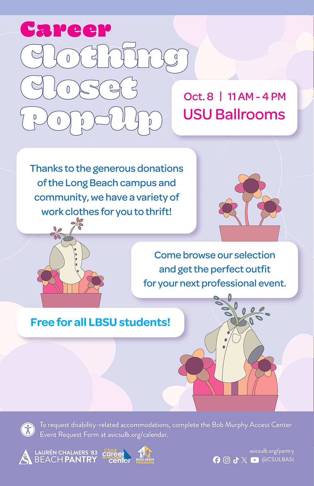 Clothing Closet Popup Oct 8 from 11am to 4pm in the USU Ballrooms