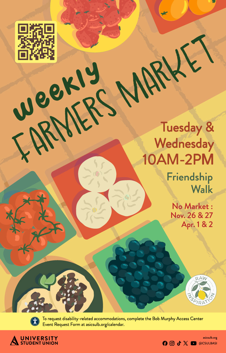 Farmers Market Tuesday and Wednesdays from 10am to 2pm at the Friendship walk