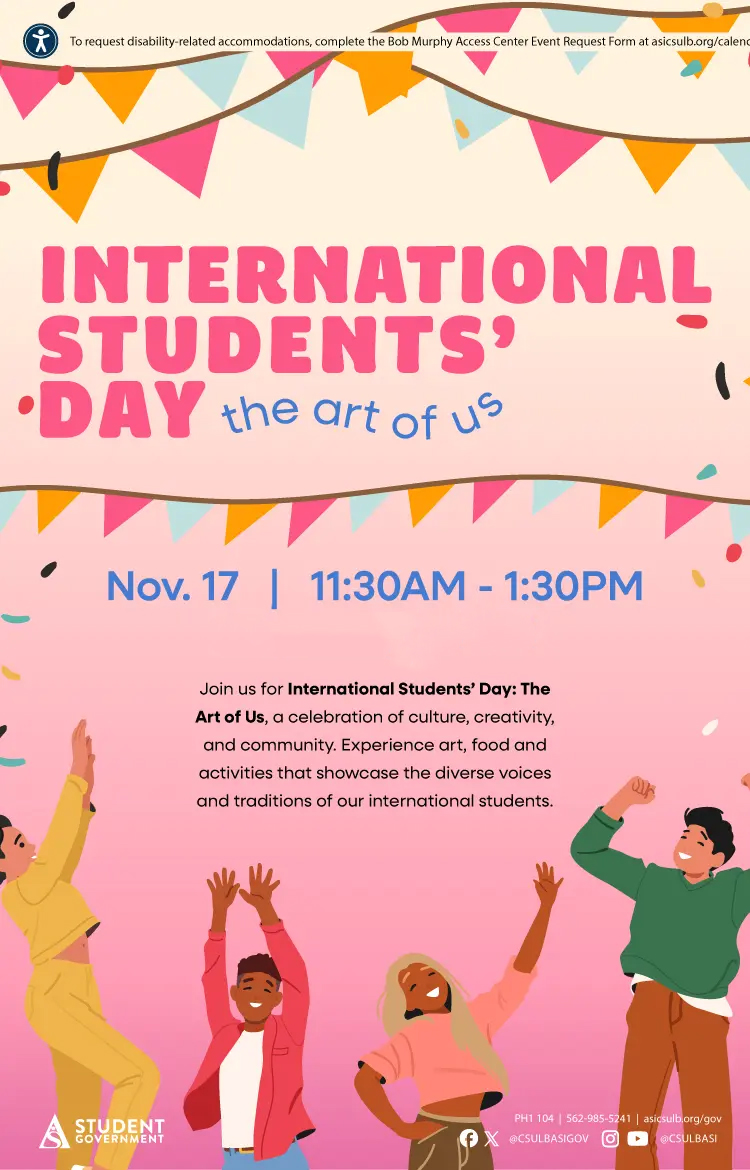 International Students’ Day: The Art of Us
Nov. 17
11:30 AM - 1:30 PM
Central Quad 