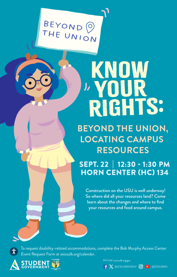 Know Your Rights: Beyond the Union, Locating Your Campus Resources
Sept. 22
12:30 to 1:30 p.m.
Horn Center (HC) 134