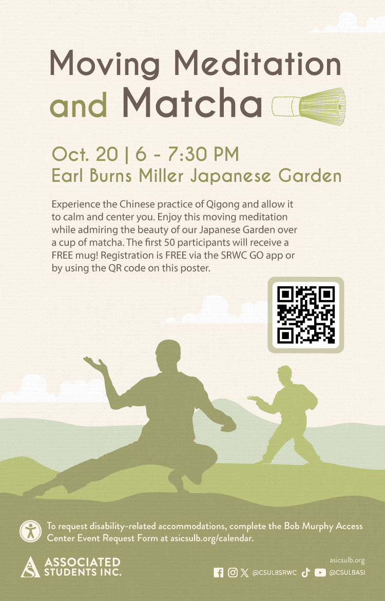 Moving Meditation and MatchaOct. 206 to 7:30 p.m.Earl Burns Miller Japanese Garden
