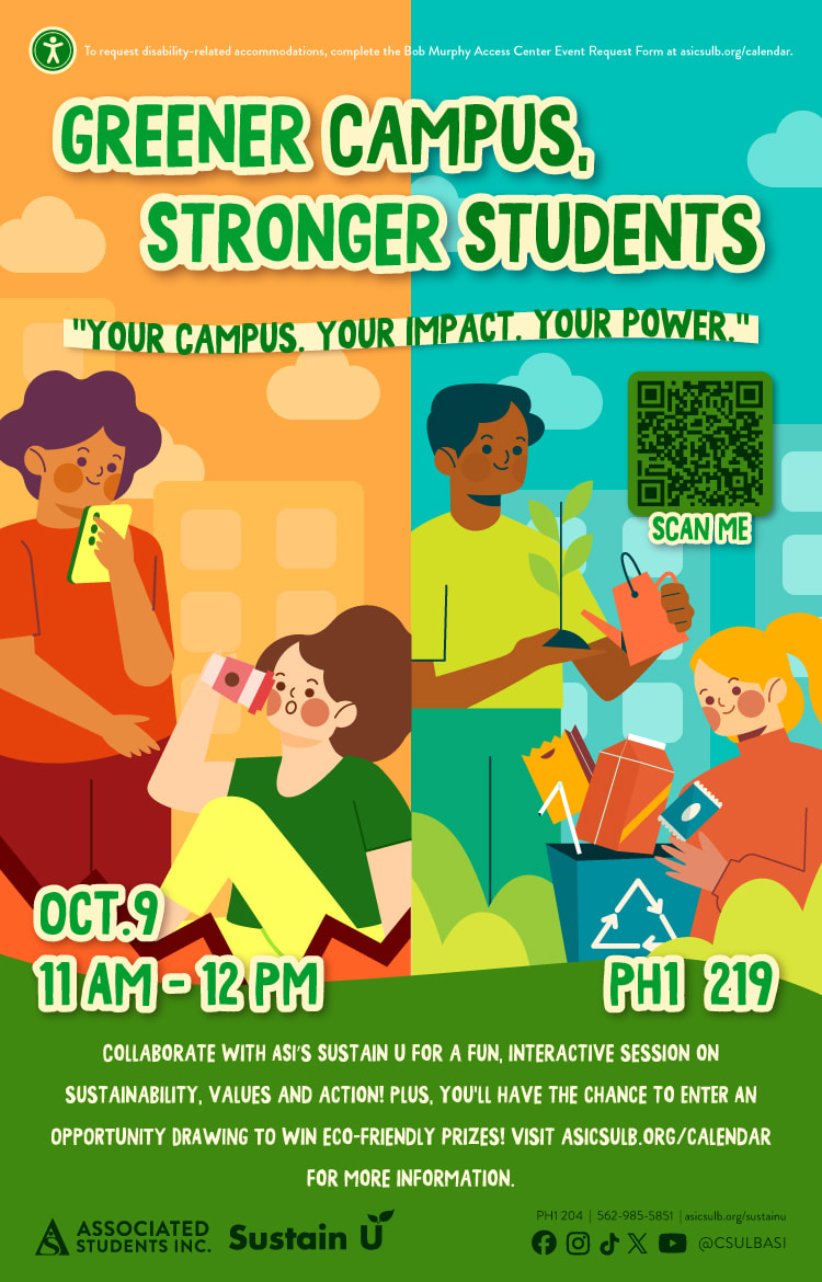 Greener Campuses, Stronger Students 
Oct. 9
11:00 a.m. to 12 p.m.
PH1 219
