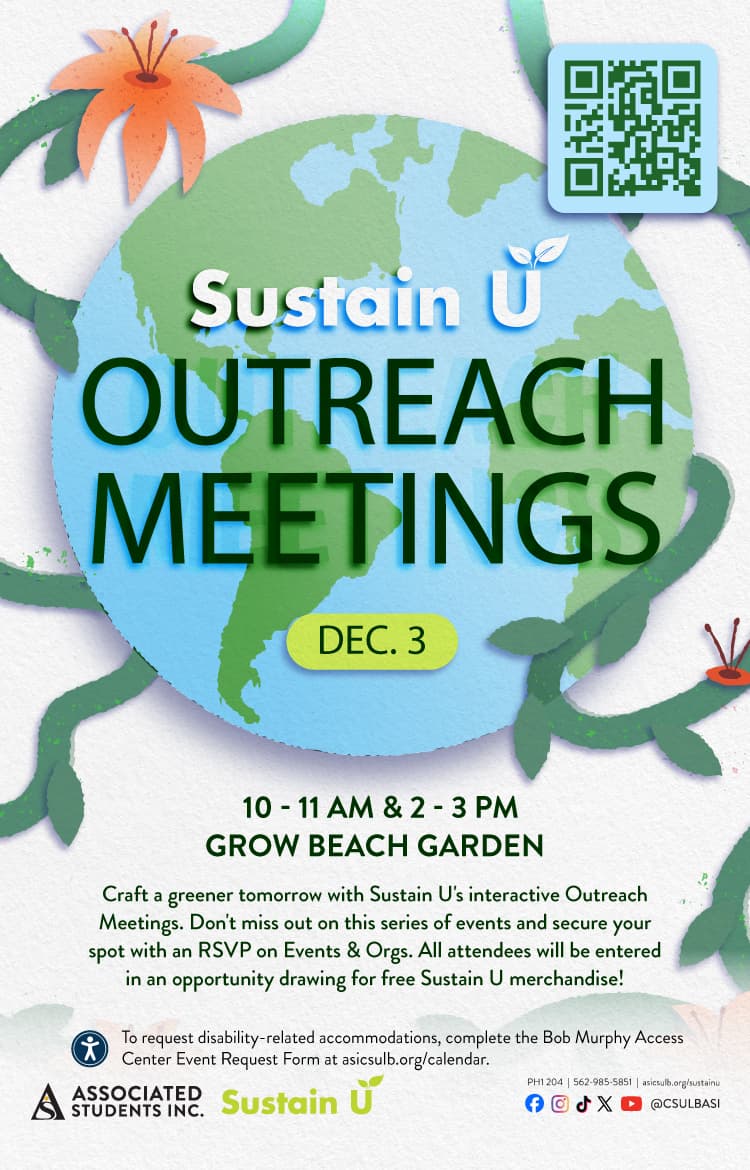 Sustain U Outreach Meetings
Dec. 3 
10 to 11 a.m. & 2 to 3 p.m.
PH1 219
