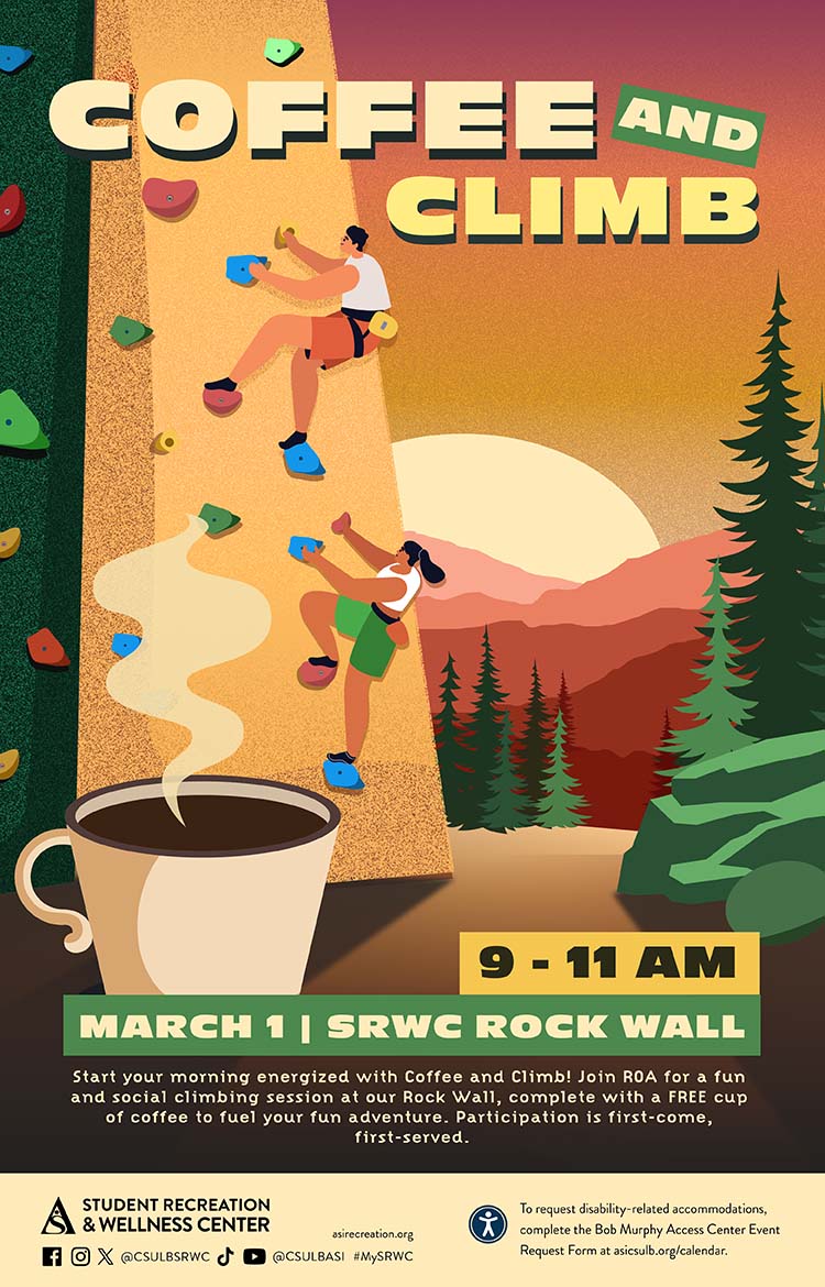 Coffee and Climb
        March 1 
        9 to 11 a.m.
        SRWC Rock Wall