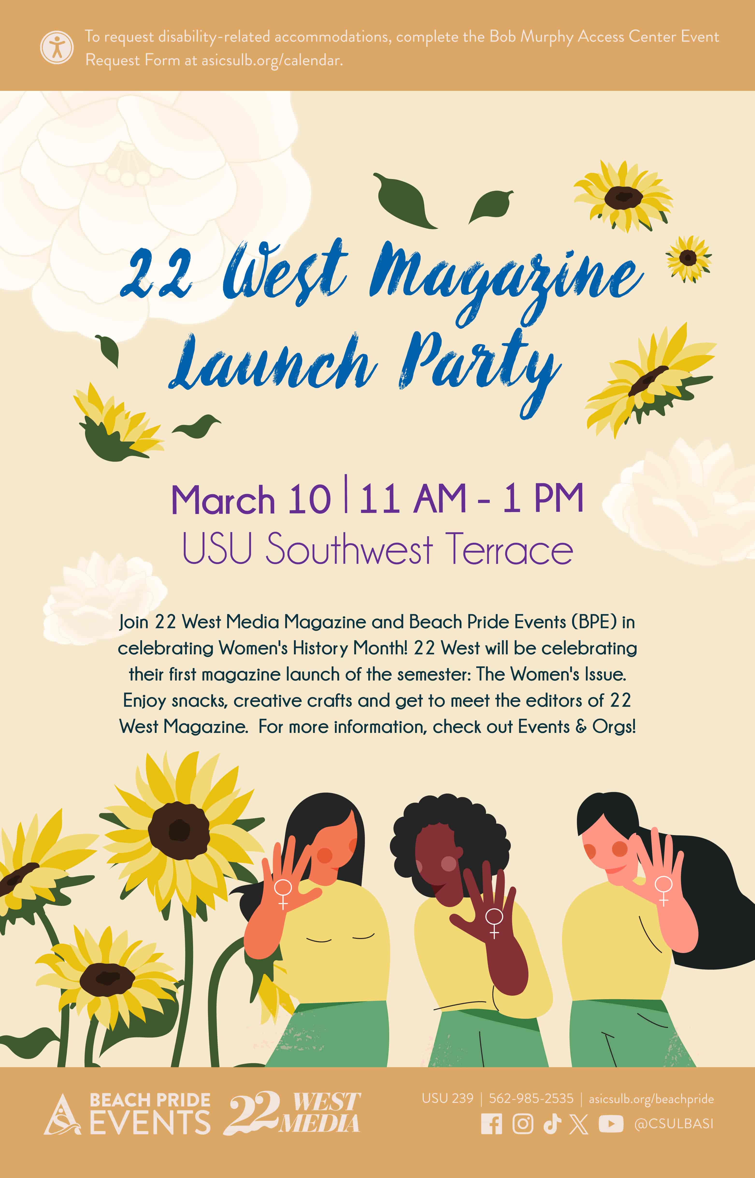 22 West Magazine Launch Party      March 10      11 a.m. to 1 p.m.      USU Southwest Terrace