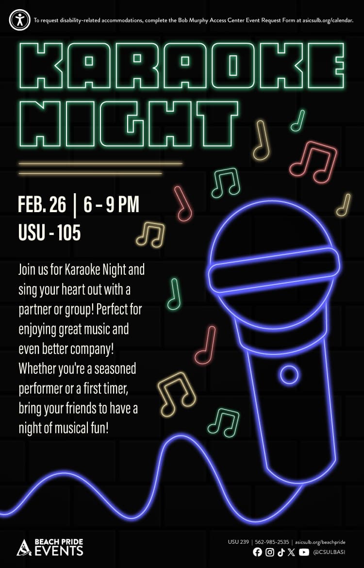 Karaoke Night
      Feb. 26
      6 to 9 p.m.
      USU 105