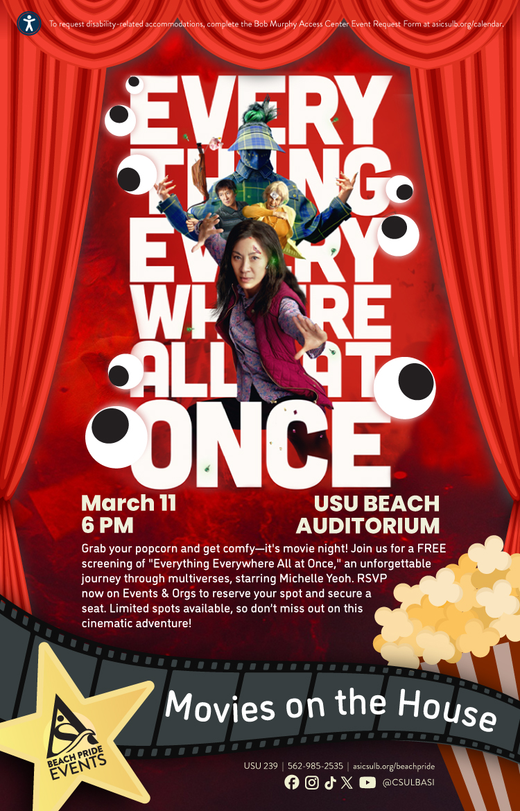 Movies on the House: Everything Everywhere All at Once
March 11
6 p.m.
USU Beach Auditorium