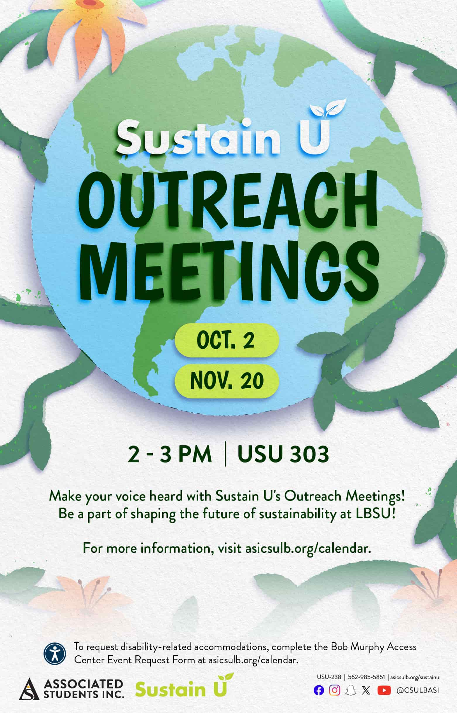 Sustain U Outreach Meetings
        - Oct. 2 & Nov. 20 - USU 303
        