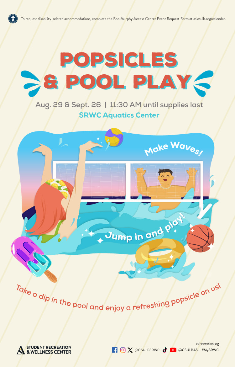 Popsicles & Pool Play
Aug. 29 & Sept. 26
11:30 a.m. until supplies last
SRWC Aquatics Center