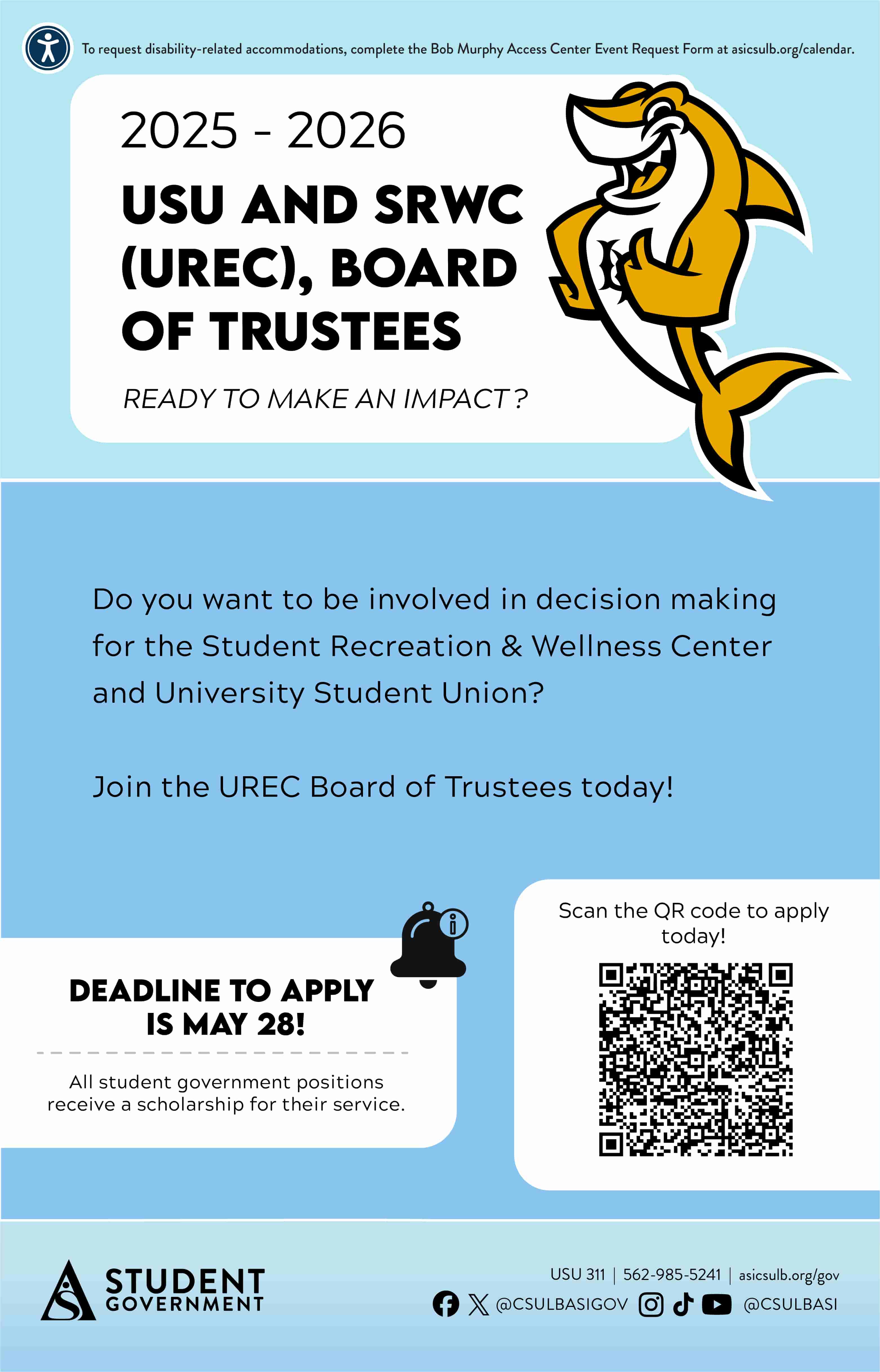 Open UREC Board of Trustees Positions
Fall 2025 to Spring 2026
Online
Deadline May 28
