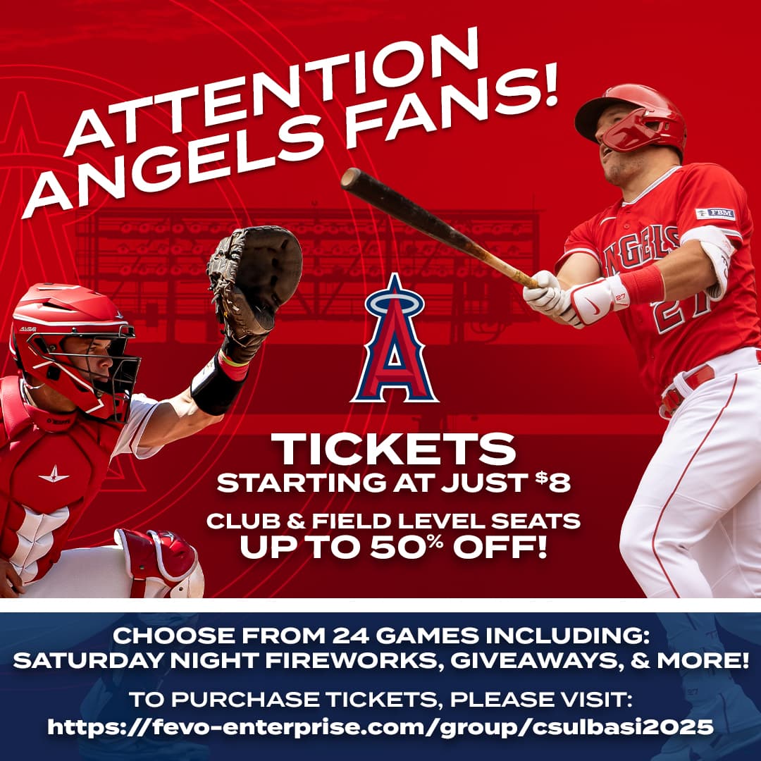 Angels Tickets Starting at just $8 club and field level seats up to 50% off. Choose from 25 games including Saturday Night FIreworks, Giveaways, & More! To purchse tickets please visit: https://fevo-enterprise.com/group/Csulbasi2025