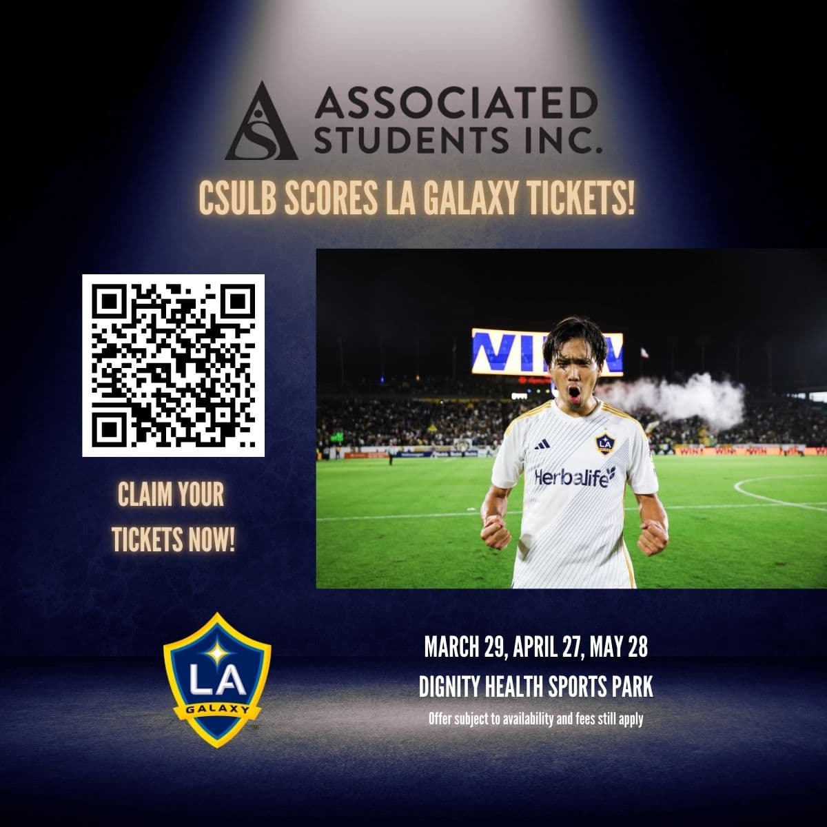 CSULB has secured an exclusive offer for our valued students, faculty and staff! Use the code MLSCHAMPS to get $28 off each of your first two tickets— a total savings of $56. This discount covers the cost of two Corner/GA tickets for select matches (fees apply). Don't miss out, come see the defending champs today! Elevate your experience! Use your $56 savings to upgrade to Midfield or a Sideline Seat for a better view of the action..